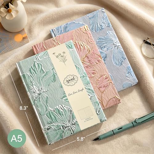 ipoul Flower Notebook, Hardcover, Lay Flat, A5, 6x8, Wide Ruled Pages, Writing Journal for Women, Pretty Notebook, Recipe Journal, Garden Journal, Gratitude Journal, Lily Gifts, Green - Image 3