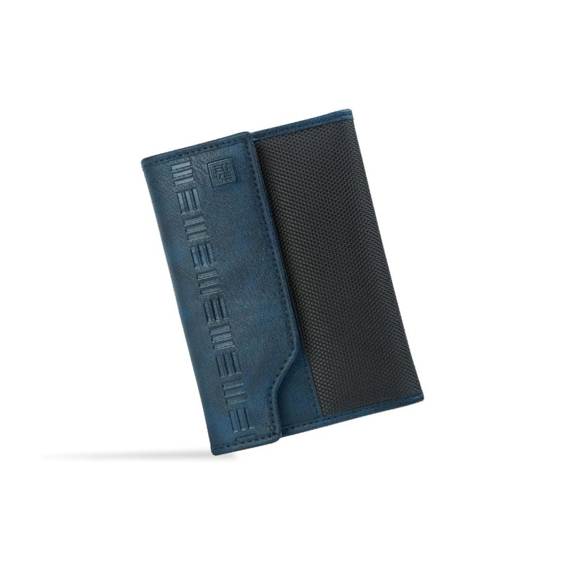 EUME Crest Passport Holder for Men & Women, Volcanic Blue |Trifold Premium Vegan Leather | 6 Card Slots, 1 Compartment, 2 Slip Pockets | Passport Pouch | Travel Document Organiser | Passport Cover - Image 1