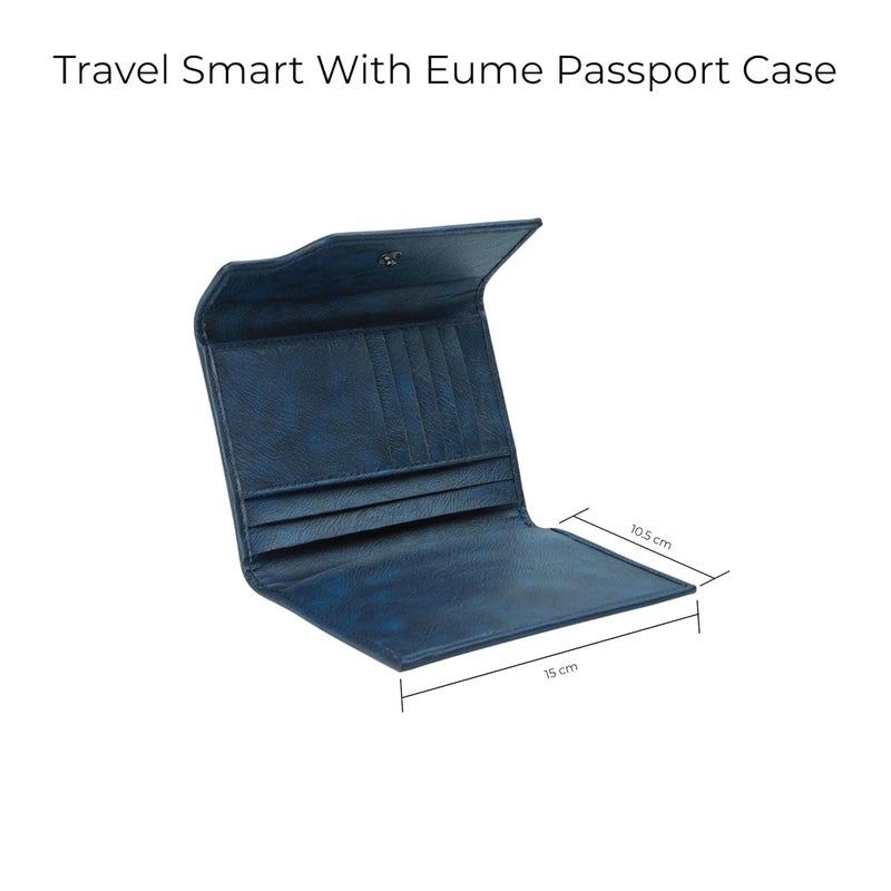 EUME Crest Passport Holder for Men & Women, Volcanic Blue |Trifold Premium Vegan Leather | 6 Card Slots, 1 Compartment, 2 Slip Pockets | Passport Pouch | Travel Document Organiser | Passport Cover - Image 3