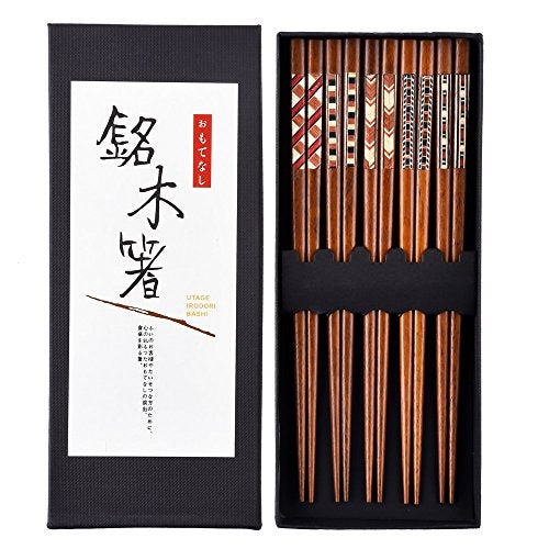 Antner Handmade Japanese Chopsticks Reusable Natural Wooden Chopstick with Box, 5 Pairs Gift Set - Image 1