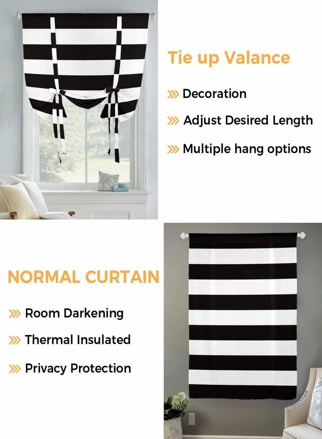 Litter Star Tie Up Curtain for Windows, Black and White Stripe Balloon Rod Pocket Curtains Adjustable Tie-up Shade Valance for Kitchen, Modern Striped Window Treatment 1 Panel 36x45in - Image 5