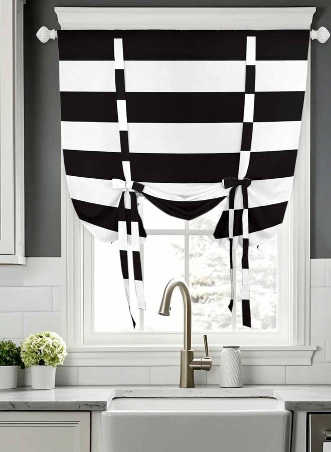 Litter Star Tie Up Curtain for Windows, Black and White Stripe Balloon Rod Pocket Curtains Adjustable Tie-up Shade Valance for Kitchen, Modern Striped Window Treatment 1 Panel 36x45in - Image 4