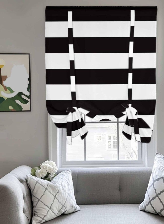 Litter Star Tie Up Curtain for Windows, Black and White Stripe Balloon Rod Pocket Curtains Adjustable Tie-up Shade Valance for Kitchen, Modern Striped Window Treatment 1 Panel 36x45in - Image 2