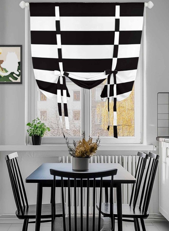 Litter Star Tie Up Curtain for Windows, Black and White Stripe Balloon Rod Pocket Curtains Adjustable Tie-up Shade Valance for Kitchen, Modern Striped Window Treatment 1 Panel 36x45in - Image 3