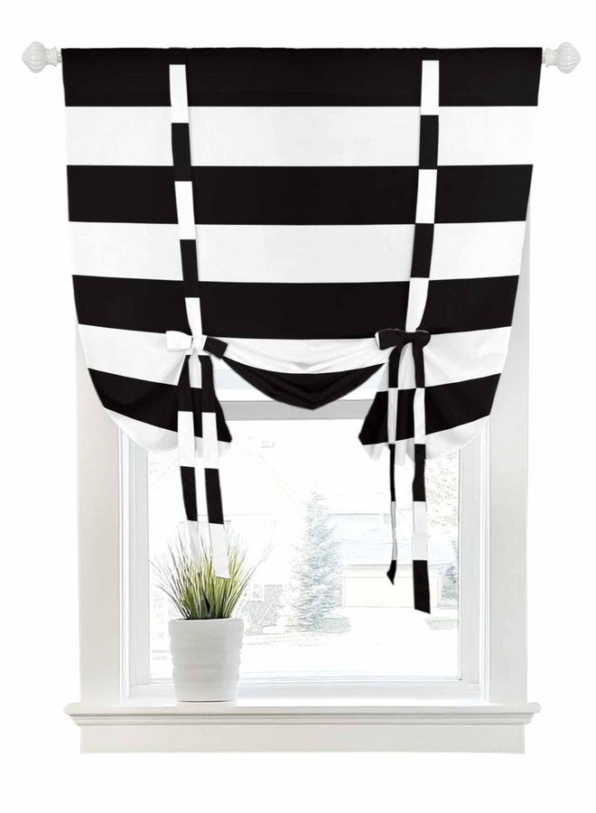 Litter Star Tie Up Curtain for Windows, Black and White Stripe Balloon Rod Pocket Curtains Adjustable Tie-up Shade Valance for Kitchen, Modern Striped Window Treatment 1 Panel 36x45in - Image 1