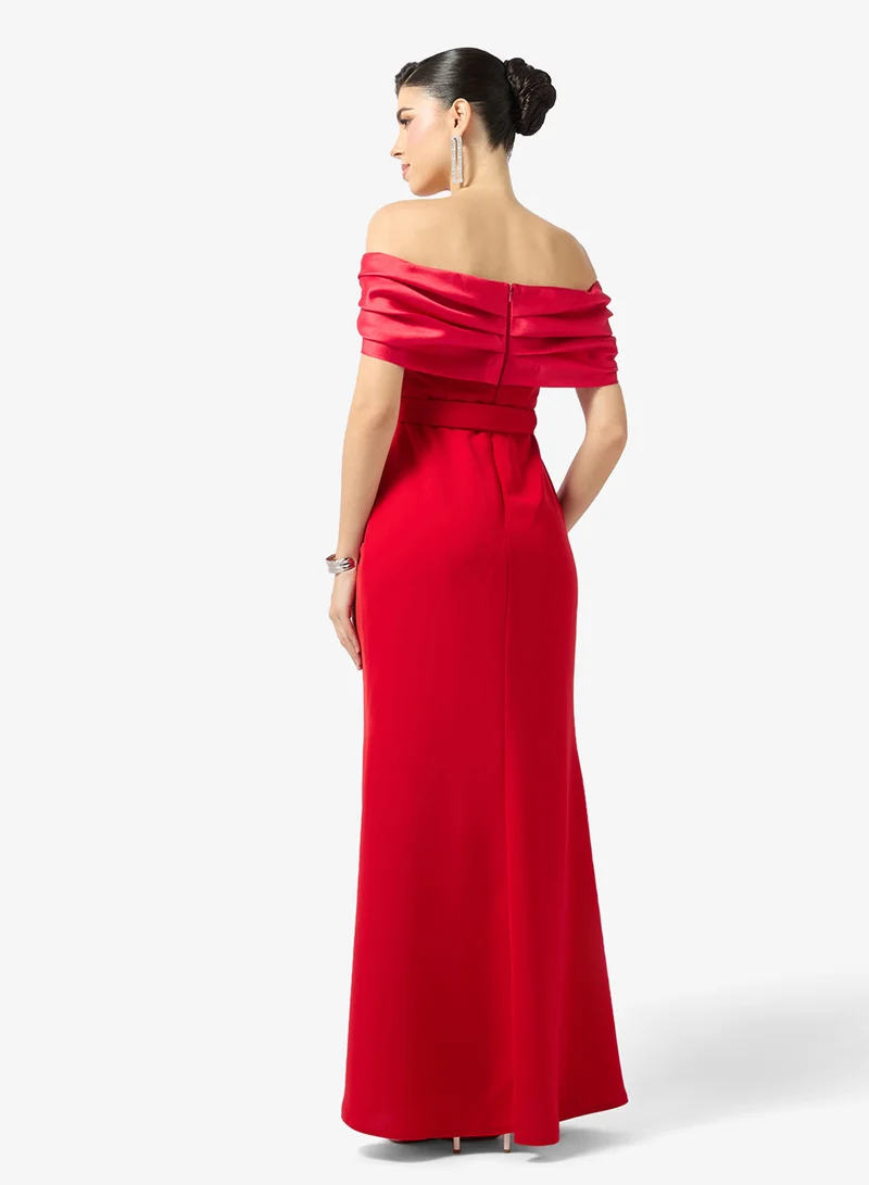 Namshi x Assymetric Shoulder Draped Two Tone Dress