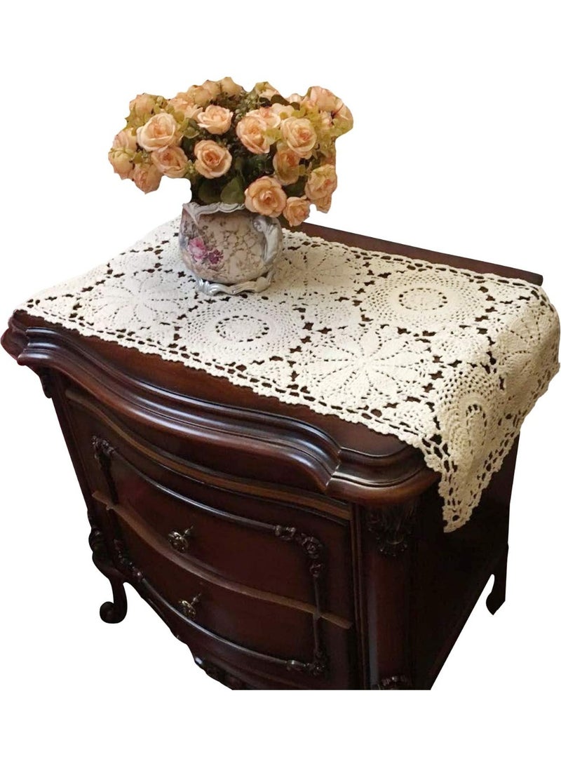 USTIDE 100% Cotton Crochet Lace Rectangular Table Runner Bedside Table Cover Ecru Dresser Scarf Doilies,2pcs 11 Inch X23 Inch - Image 4