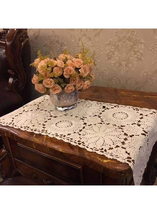 USTIDE 100% Cotton Crochet Lace Rectangular Table Runner Bedside Table Cover Ecru Dresser Scarf Doilies,2pcs 11 Inch X23 Inch - Image 1