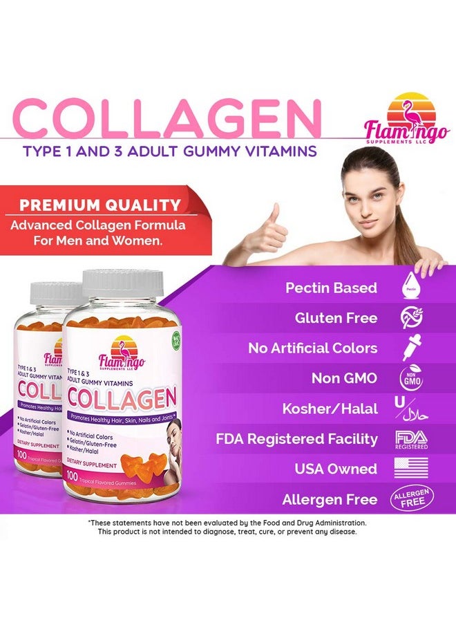 Flamingo Supplements - Hydrolyzed Collagen Gummies Type I & Iii; Kosher & Halal No Gelatin Non Gmo; Strengthen Hair Skin Nails & Joint Care; Orange Flavor; 100 Count - Image 1