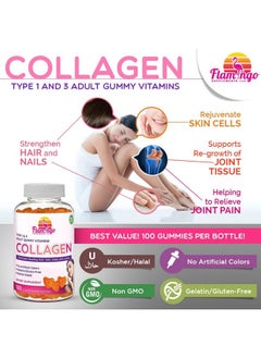 Flamingo Supplements Hydrolyzed Collagen Gummies Type I & Iii; Kosher & Halal No Gelatin Non Gmo; Strengthen Hair Skin Nails & Joint Care; Orange Flavor; 100 Count  - Image 4