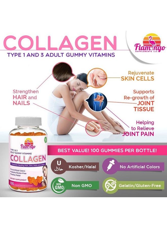 Flamingo Supplements - Hydrolyzed Collagen Gummies Type I & Iii; Kosher & Halal No Gelatin Non Gmo; Strengthen Hair Skin Nails & Joint Care; Orange Flavor; 100 Count - Image 1