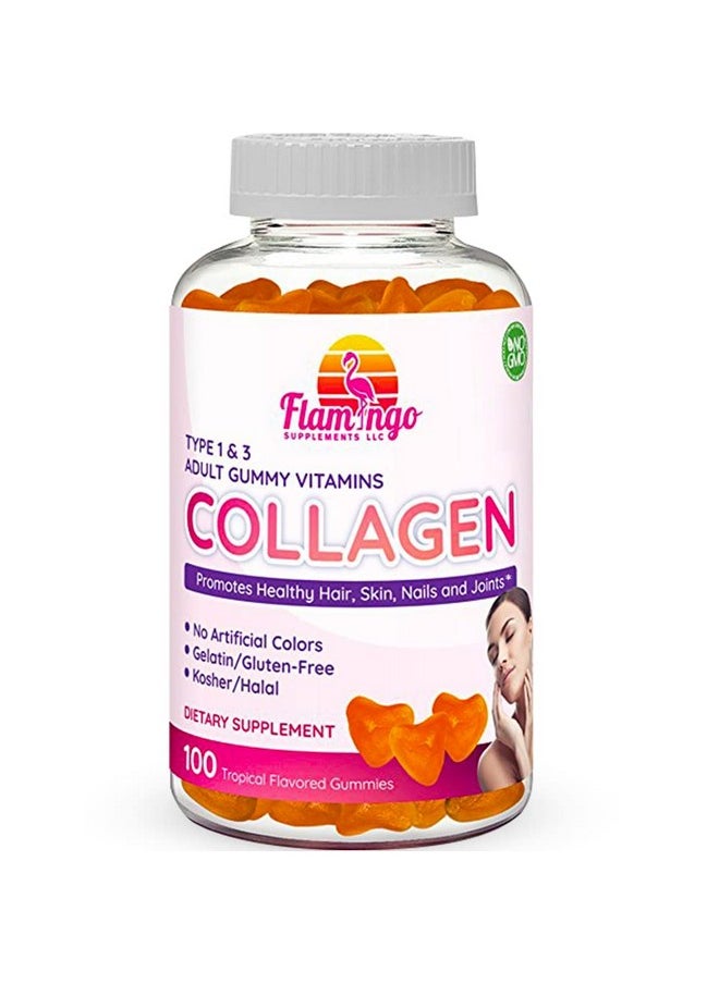 Flamingo Supplements - Hydrolyzed Collagen Gummies Type I & Iii; Kosher & Halal No Gelatin Non Gmo; Strengthen Hair Skin Nails & Joint Care; Orange Flavor; 100 Count - Image 1