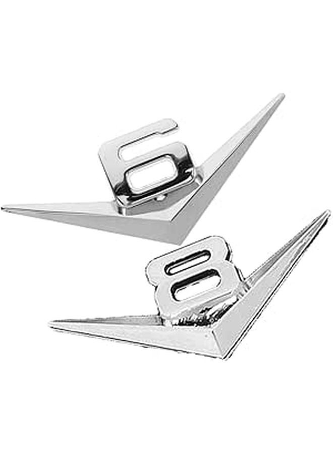 Silver Metal Car Badge Stickers 3D Large Displacement Emblems 2PCS for Vehicle Tail Body Decoration - Image 1