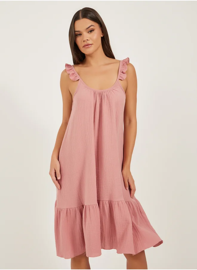Styli Ruffled Hem Strappy Scoop Neck Slip Dress