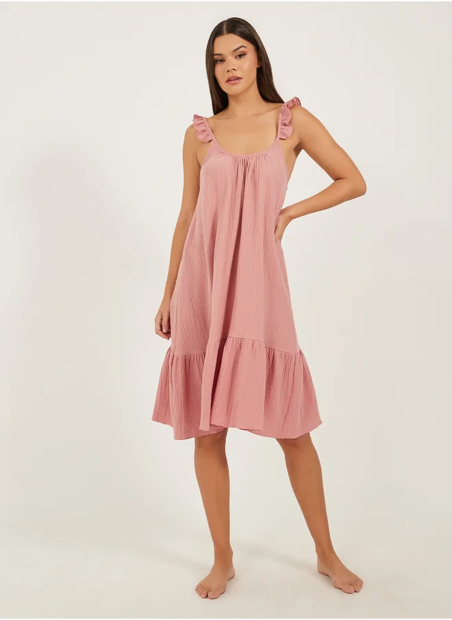 Styli Ruffled Hem Strappy Scoop Neck Slip Dress