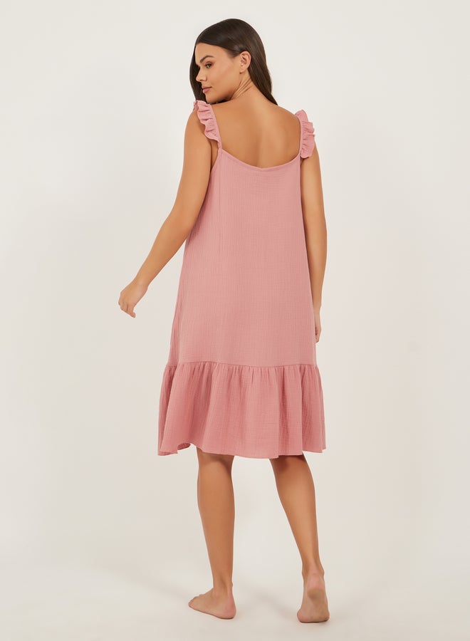 Styli Ruffled Hem Strappy Scoop Neck Slip Dress  - Image 4