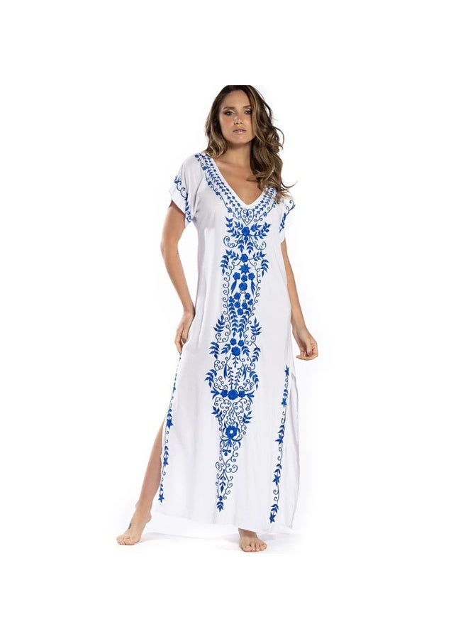 general V Neck Short Sleeve Floral Pattern Beach Maxi Long Dress - Image 1