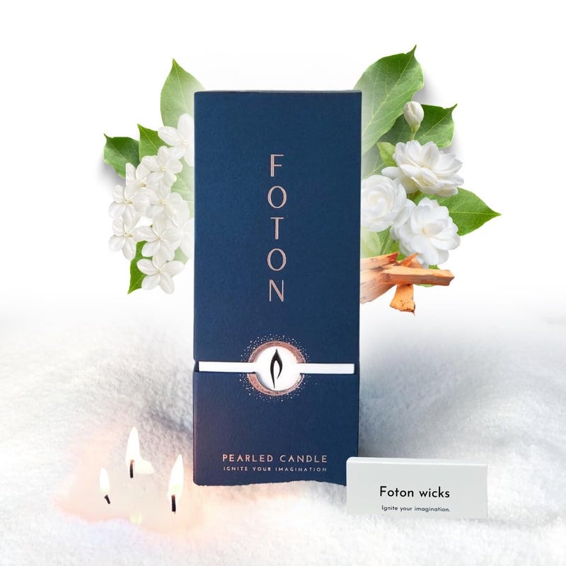 Foton Pearled Candle 18 Oz - Misty Monte Sandalwood Jasmine Scented Non Toxic Luxury Long Lasting Powder Candles up to 120 Hours - Refillable Candle Sand with 30 Wicks for Candle Making - Image 1