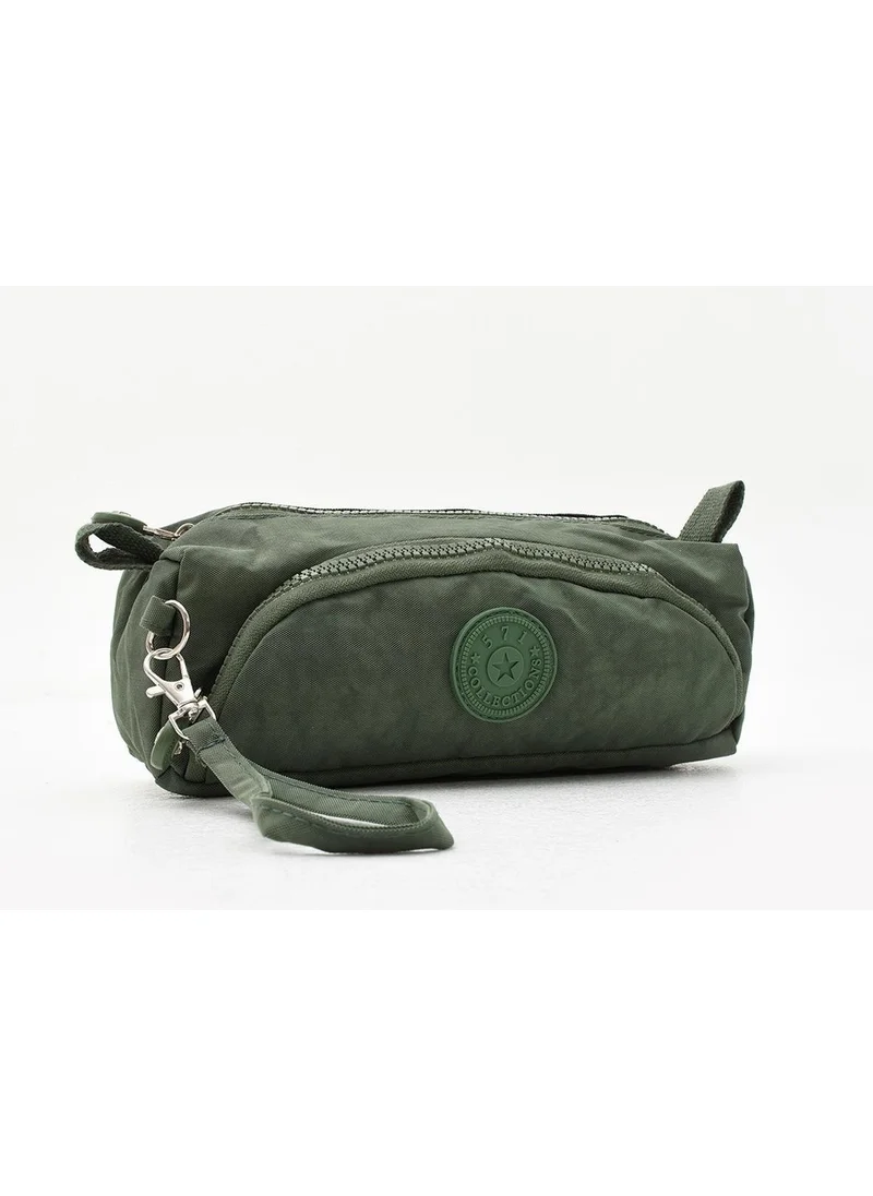 Duomino Black Crinkle Fabric Multi-Pocket Water Repellent Washable Pencil Case / Wallet Type Makeup Bag