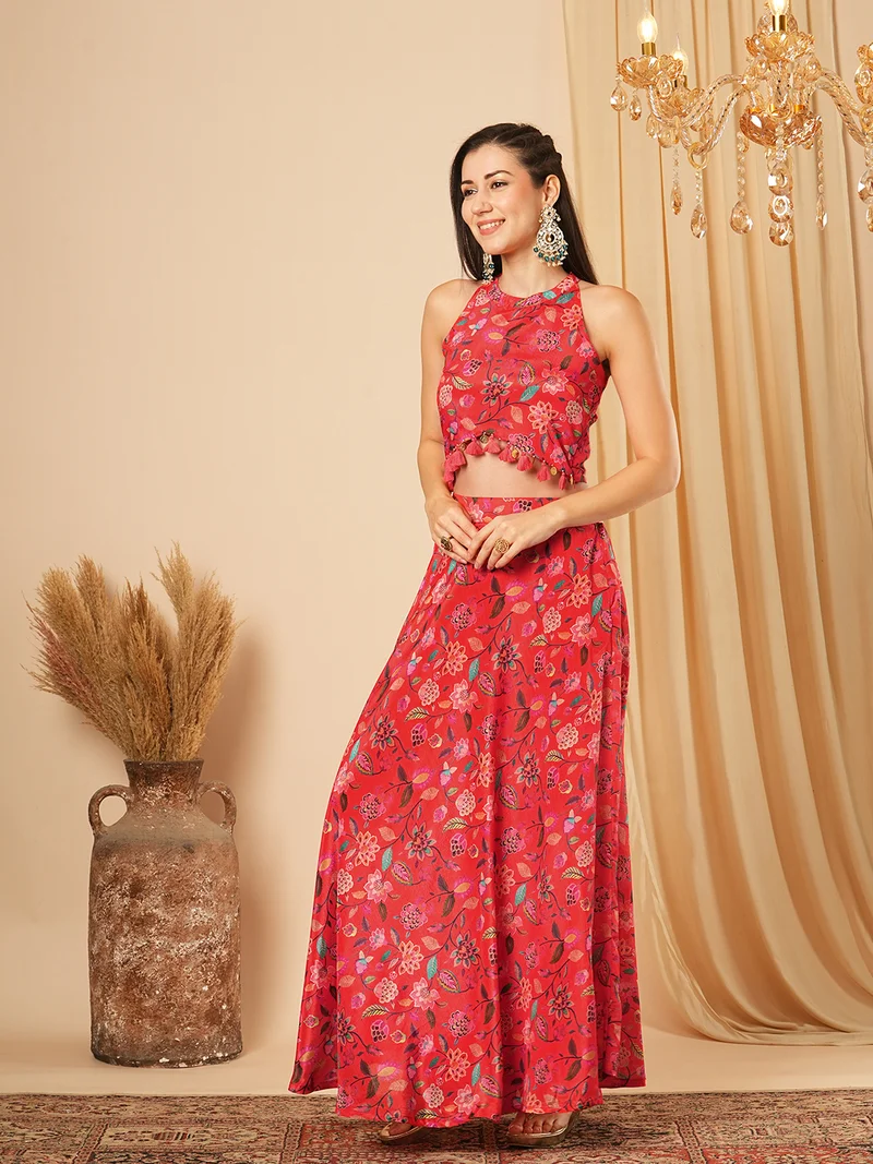 جلو باص Globus Women Printed Top With Skirt Festive Co-Ord Set