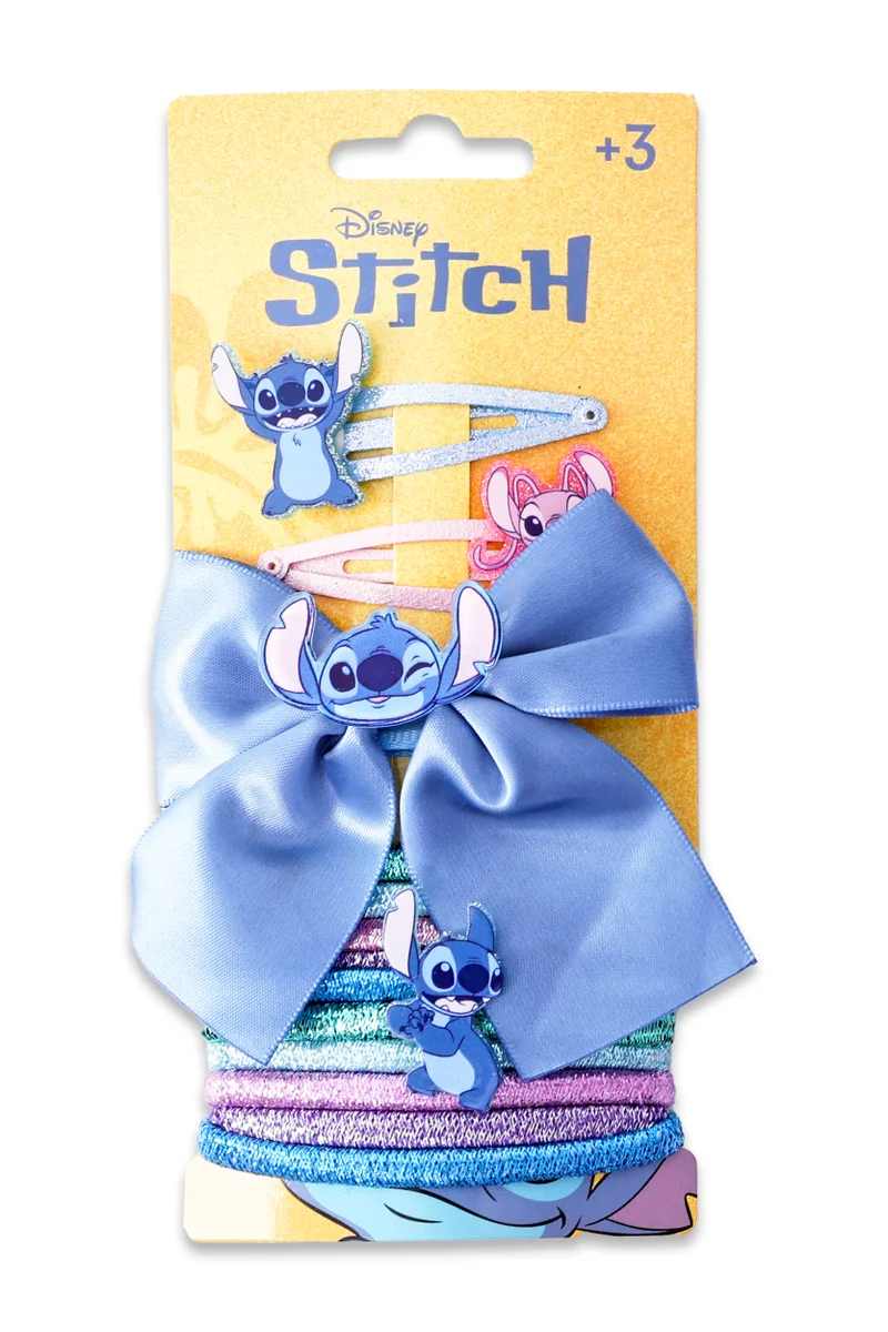 ديزني Disney - Stitch - 2 Hair Clips - 1bow - 10 Glitter Elastic