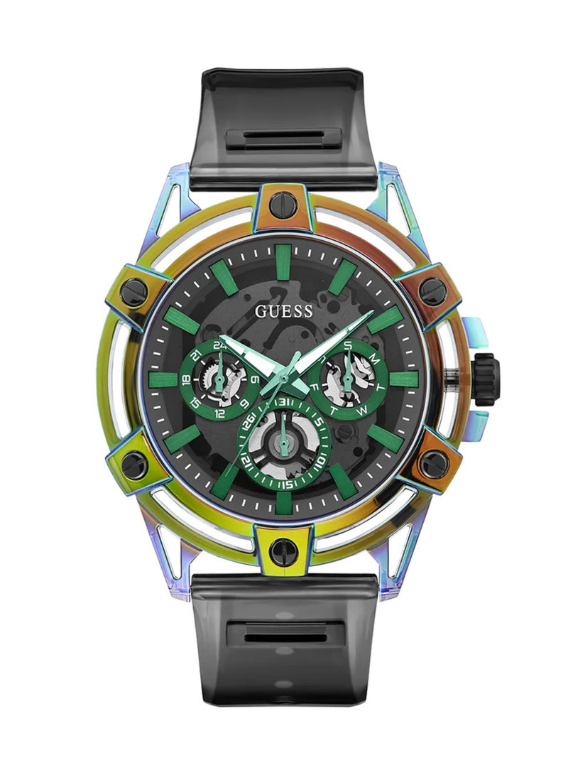 GUESS ساعة كينغ للرجال متعددة الوظائف باللون الأسود مصنوعة من البولي يوريثين الحيوي GW0806G5 - 48 مم - Image 1
