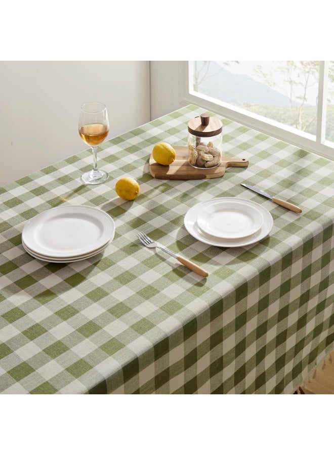 مفرش طاولة ربيعي منقوش، مفرش طاولة ثقيل الوزن من الكتان القطني بنقشة مربعات بوهو مع شرابة، غطاء طاولة منقوش بنقشة الجاموس مقاوم للتجاعيد لتناول الطعام والحفلات والأنشطة الخارجية، 55 × 70 بوصة، لون أخضر فاتح - Image 3