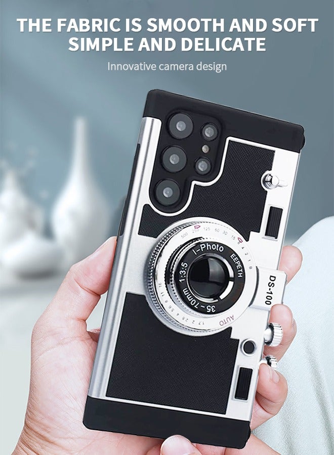 GROIC Phone Case for Samsung Galaxy S22 Ultra 5G 6.8 Inch Camera Case Vintage Cover Cute 3D Cool Unique Design Silicone Case with Removable Neck Strap Lanyard Black - Image 2