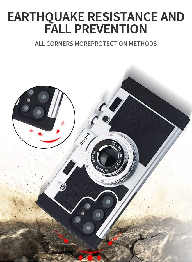 GROIC Phone Case for Samsung Galaxy S22 Ultra 5G 6.8 Inch Camera Case Vintage Cover Cute 3D Cool Unique Design Silicone Case with Removable Neck Strap Lanyard Black - Image 3