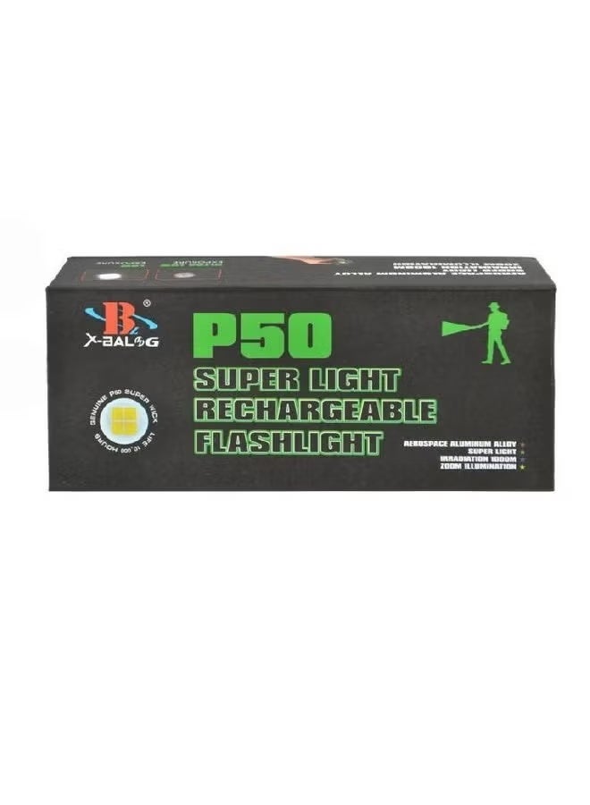 P50 SUPER LIGHT RECHARGEABLE FLASHLIGHT Powerful Flashlights Super Bright P50 LED Rechargeable Flashlight, USB Zoomable Hand Torch Light - Image 2