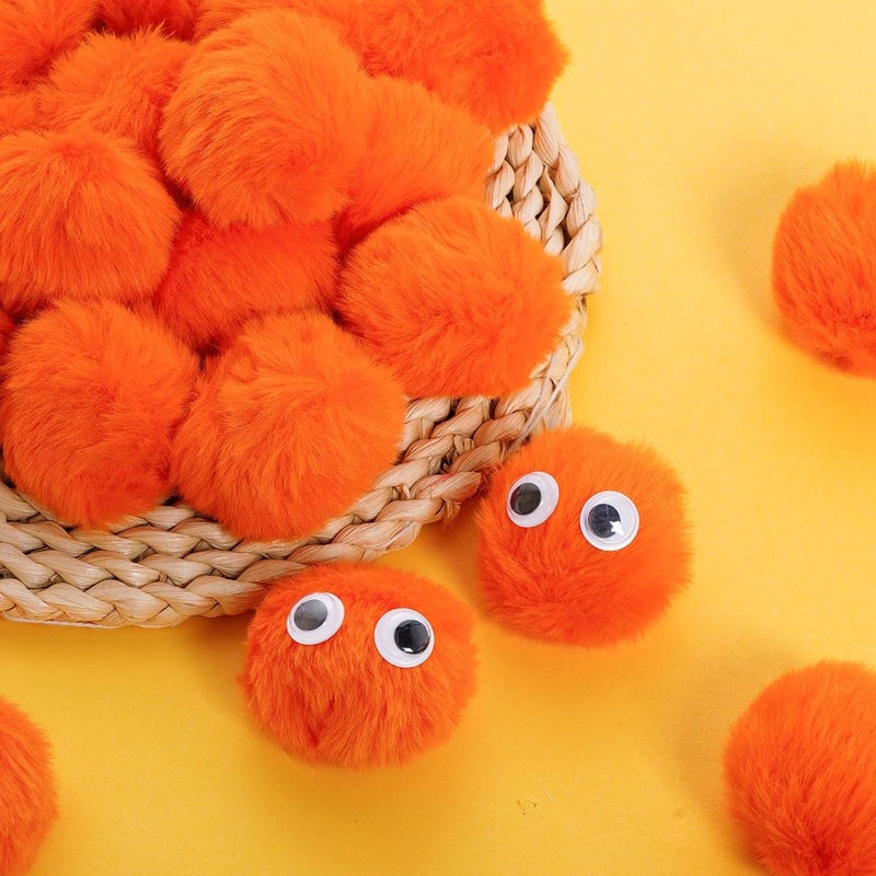 mifengda 50pcs Acrylic Orange Pompom Balls 2 Inch Acrylic Pompoms Large Balls Halloween Costume Pom Poms Crafts Pom Poms with 100pcs Adhesive Eyes for Halloween Party Christmas DIY Crafts - Image 5