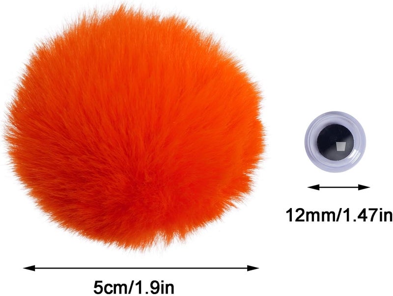 mifengda 50pcs Acrylic Orange Pompom Balls 2 Inch Acrylic Pompoms Large Balls Halloween Costume Pom Poms Crafts Pom Poms with 100pcs Adhesive Eyes for Halloween Party Christmas DIY Crafts - Image 2