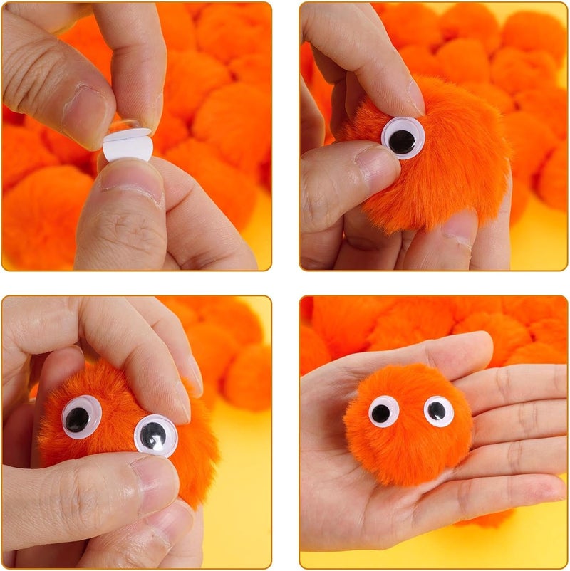 mifengda 50pcs Acrylic Orange Pompom Balls 2 Inch Acrylic Pompoms Large Balls Halloween Costume Pom Poms Crafts Pom Poms with 100pcs Adhesive Eyes for Halloween Party Christmas DIY Crafts - Image 3