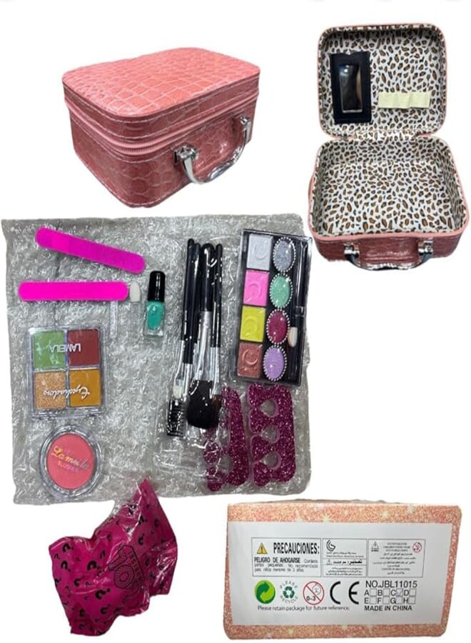 Kids Makeup Kit for Girls - 14 Pcs Washable Real Makeup Set for Kids, Children Makeup Kit for Little Girls, Pretend Play Makeup Toy with Adorable Makeup Bag for Girl Aged (C) 