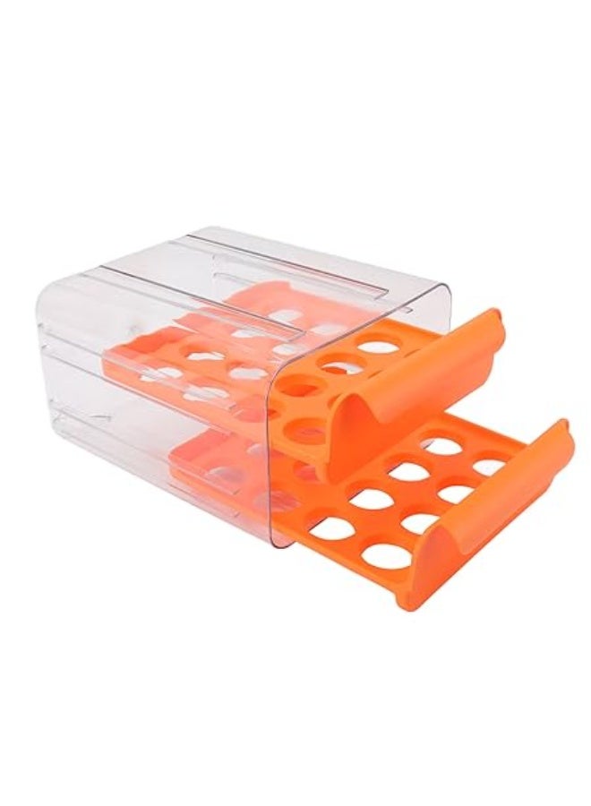 علبة تخزين بيض منزلية من طبقتين بتصميم منزلق، حافظة بيض شفافة بغطاء محكم وسعة كبيرة لتخزين الثلاجة، سهلة الاستخدام والتنظيف، لون برتقالي – منظم ثلاجة – صندوق تخزين بيض – أدوات مطبخ - Image 1