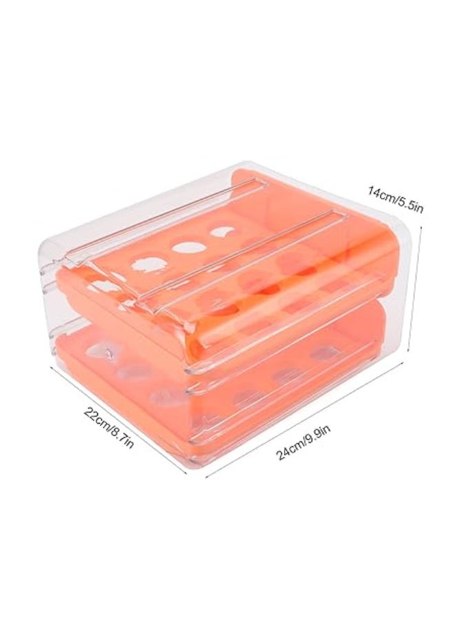 علبة تخزين بيض منزلية من طبقتين بتصميم منزلق، حافظة بيض شفافة بغطاء محكم وسعة كبيرة لتخزين الثلاجة، سهلة الاستخدام والتنظيف، لون برتقالي – منظم ثلاجة – صندوق تخزين بيض – أدوات مطبخ - Image 4