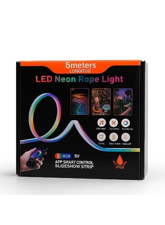 ضوء نيون RGB بطول 5 متر - متزامن مع الموسيقى، شريط LED مرن يمكن تخصيصه لغرفة الألعاب، غرفة النوم، وزينة الجدران - Image 1