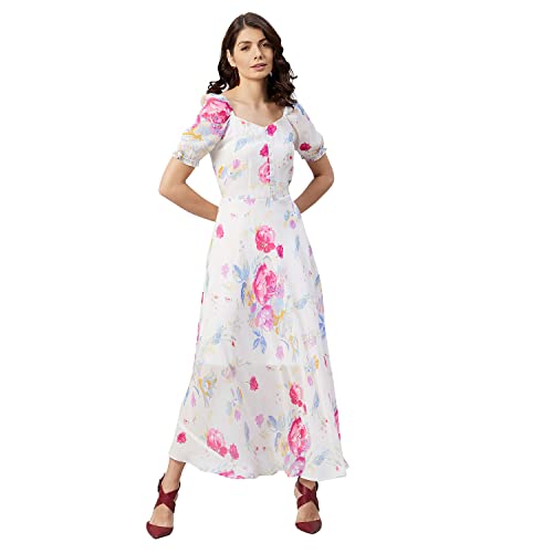rare Women's Georgette Fit and Flare Maxi Dress (EP6218_White_M) - Image 1