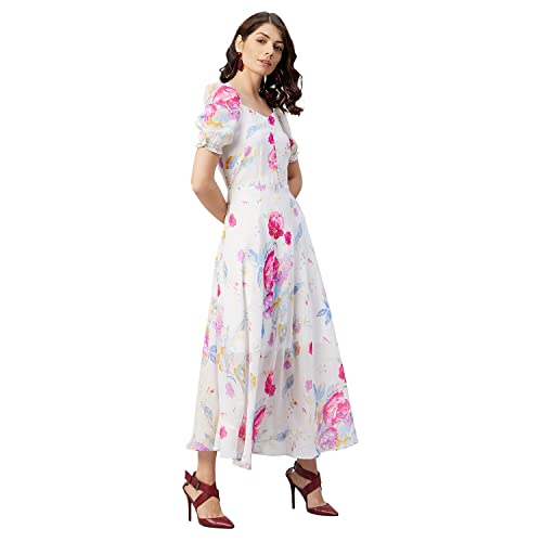 rare Women's Georgette Fit and Flare Maxi Dress (EP6218_White_M) - Image 3