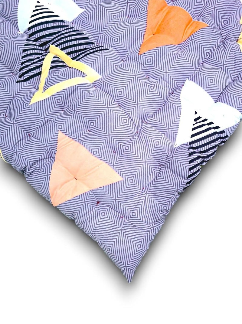 Deevine Craft Foldable Cotton Quilt Double Bed Mattress, Geometric Triangle Print, Purple, Tufted Sleeping Gadda (Double Bed Mattress 72X72 inch) - Image 3