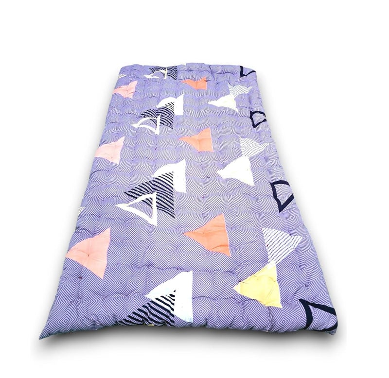 Deevine Craft Foldable Cotton Quilt Double Bed Mattress, Geometric Triangle Print, Purple, Tufted Sleeping Gadda (Double Bed Mattress 72X72 inch) - Image 2