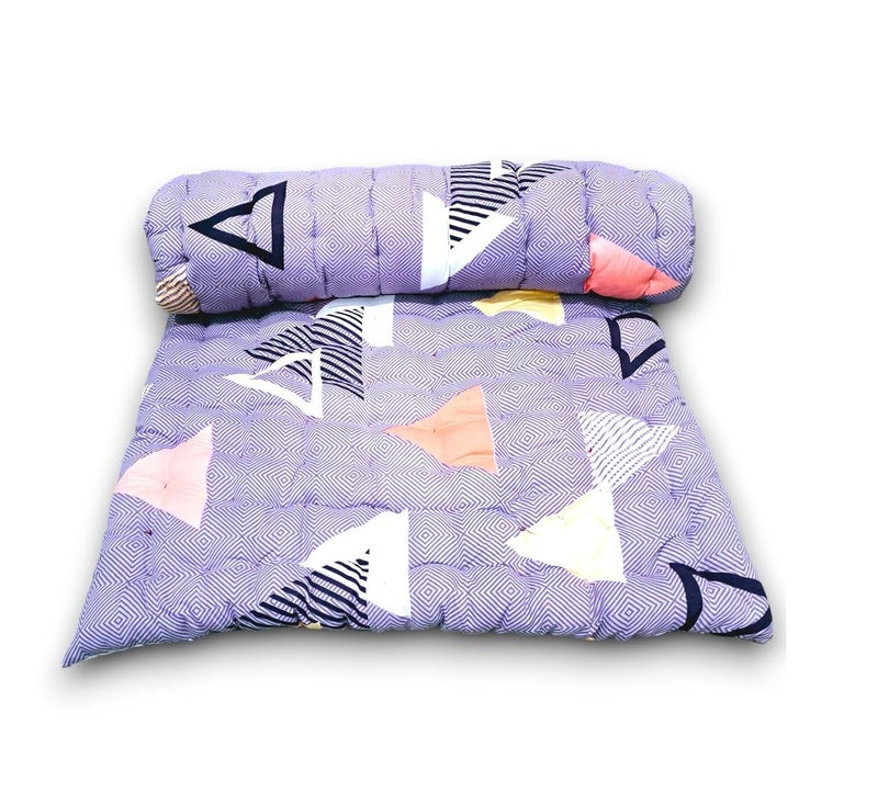 Deevine Craft Foldable Cotton Quilt Double Bed Mattress, Geometric Triangle Print, Purple, Tufted Sleeping Gadda (Double Bed Mattress 72X72 inch) - Image 1