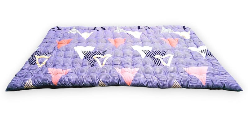 Deevine Craft Foldable Cotton Quilt Double Bed Mattress, Geometric Triangle Print, Purple, Tufted Sleeping Gadda (Double Bed Mattress 72X72 inch) - Image 4