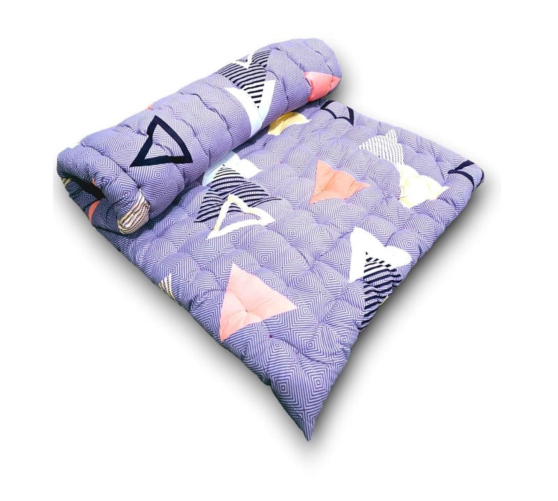 Deevine Craft Foldable Cotton Quilt Double Bed Mattress, Geometric Triangle Print, Purple, Tufted Sleeping Gadda (Double Bed Mattress 72X72 inch) - Image 5