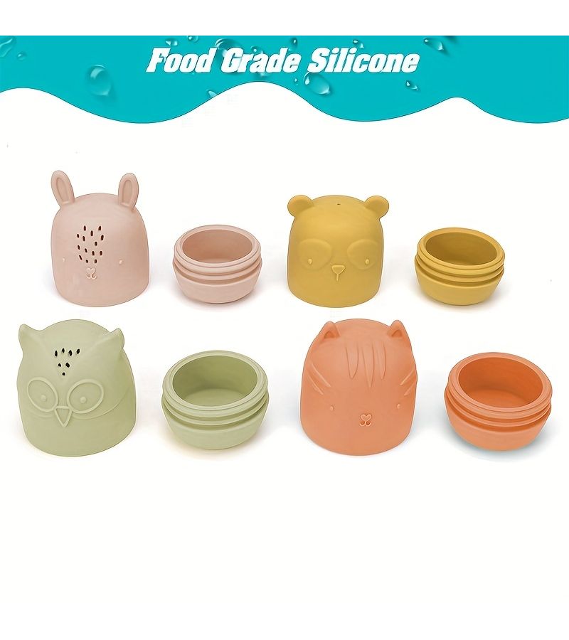 Kids Floating Boat Bath Toy Set 5 Colorful Boats 4 Silicone Animals Water Play - Image 5