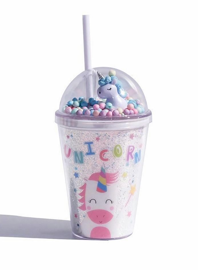Y&D Water Bottle with Straw, Tumblers Unicorn and Fairy Stick, Reusable Plastic Cup for Adult or Kids 380ml - Image 1