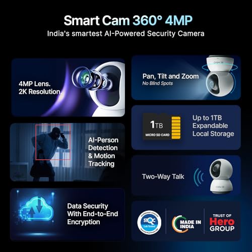 Qubo Smart 360° 4MP [Ultra 2K] Wi-Fi Security Camera [2026 Edition] by Hero Group | Indoor CCTV Cam for Home | AI Person Detection | Auto-Alarm | App Control - Image 2