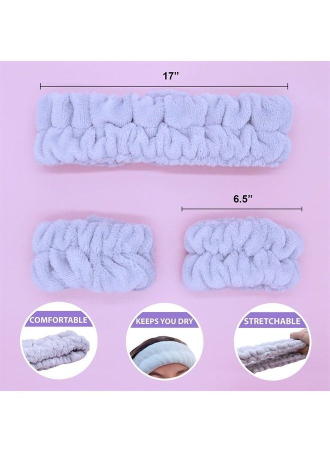 FROG SAC - Spa Headband for Washing Face and Matching Wristbands, Teen Girls Fuzzy Skincare Headbands, Kids Soft Facial Makeup Head Band, Shower Skin Care Girl Hair Sleepover Party Supplies (Gray) - Image 1