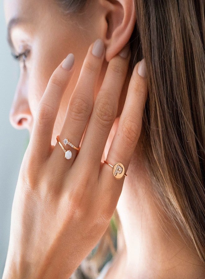 PAVOI 14K Gold Plated Initial Ring Stackable Rings for Women | Fashion Rings, Adjustable, Yellow Gold, Cubic Zirconia - Image 4