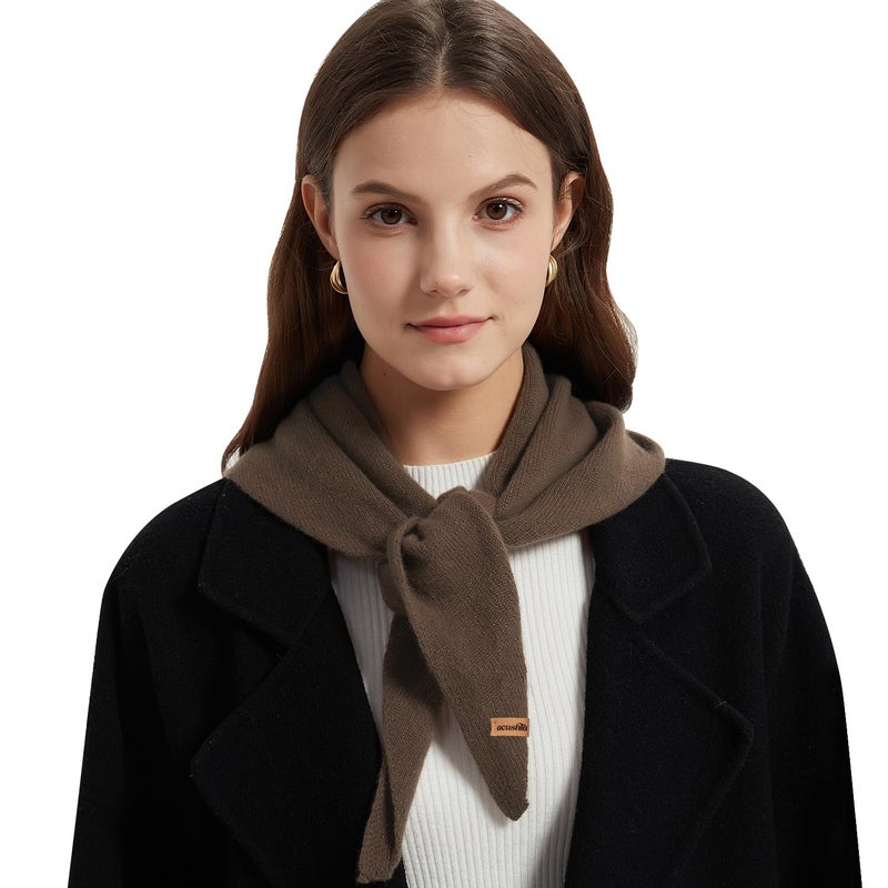 ACUSHLA 100% Merino Wool Triangle Scarf for Women Winter Neck Gaiter Warmer Knit Fashion Hooded Scarf Lightweight Soft Warm Neck Wrap for Ladies, 15.7'' X 47.2'', Brown - Image 1